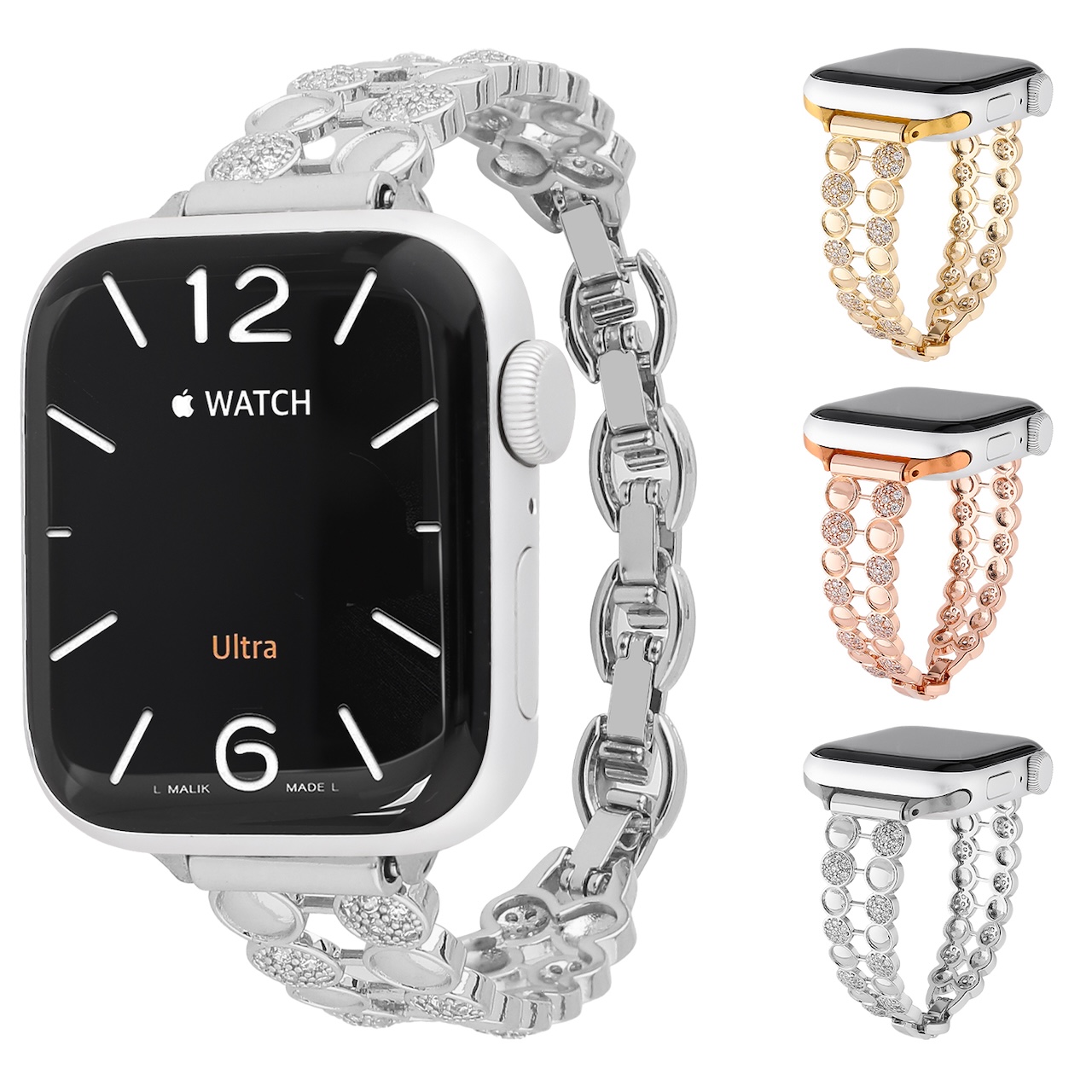 Luxury Watch Apple - Zweireihiger runder Edelstein-Perlenkettenriemen für Apple Watch