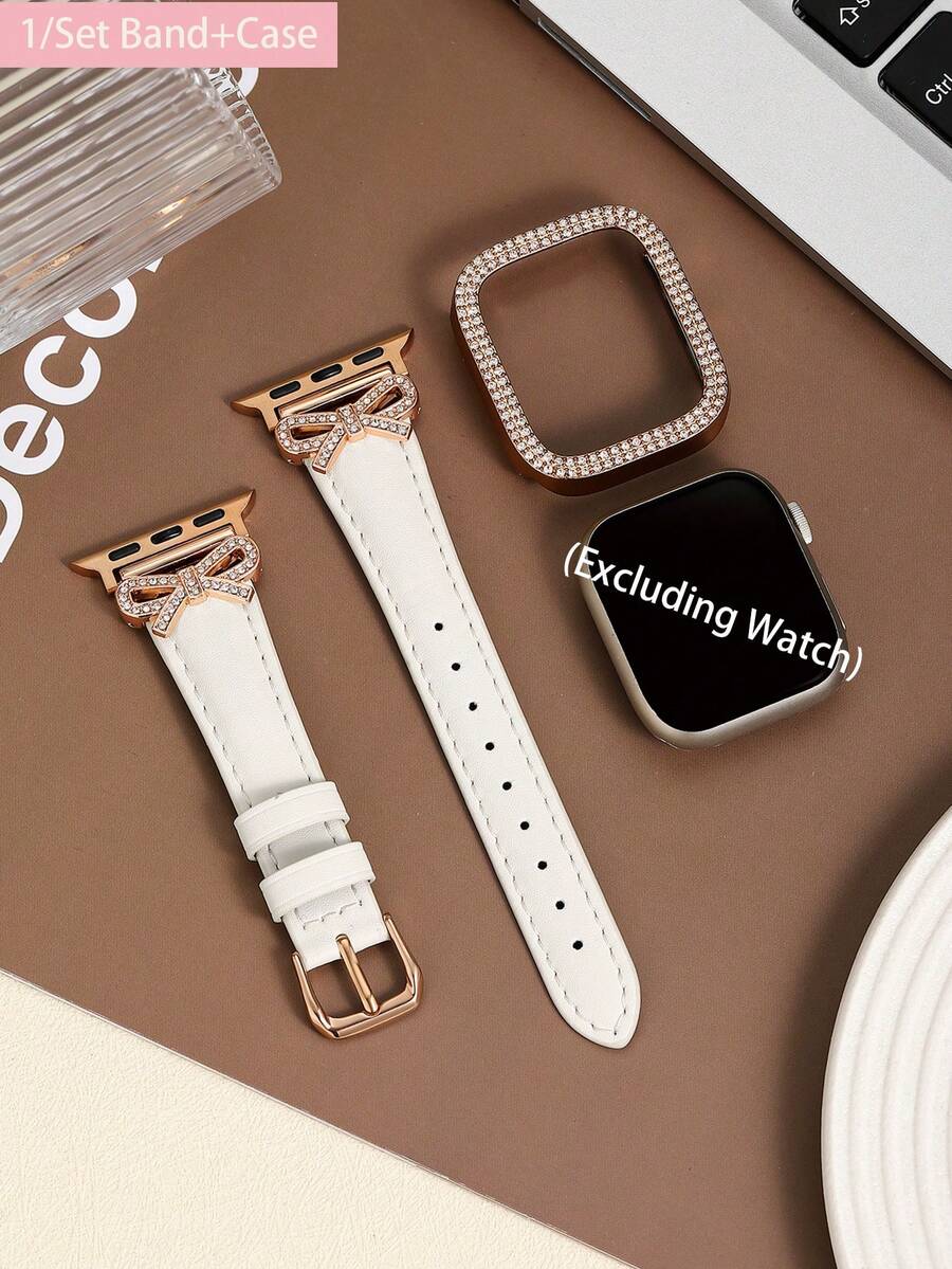 Luxury Watch Apple - 1/Set Luxuriöses Roségold Diamant-Schleifenarmband Weiß +