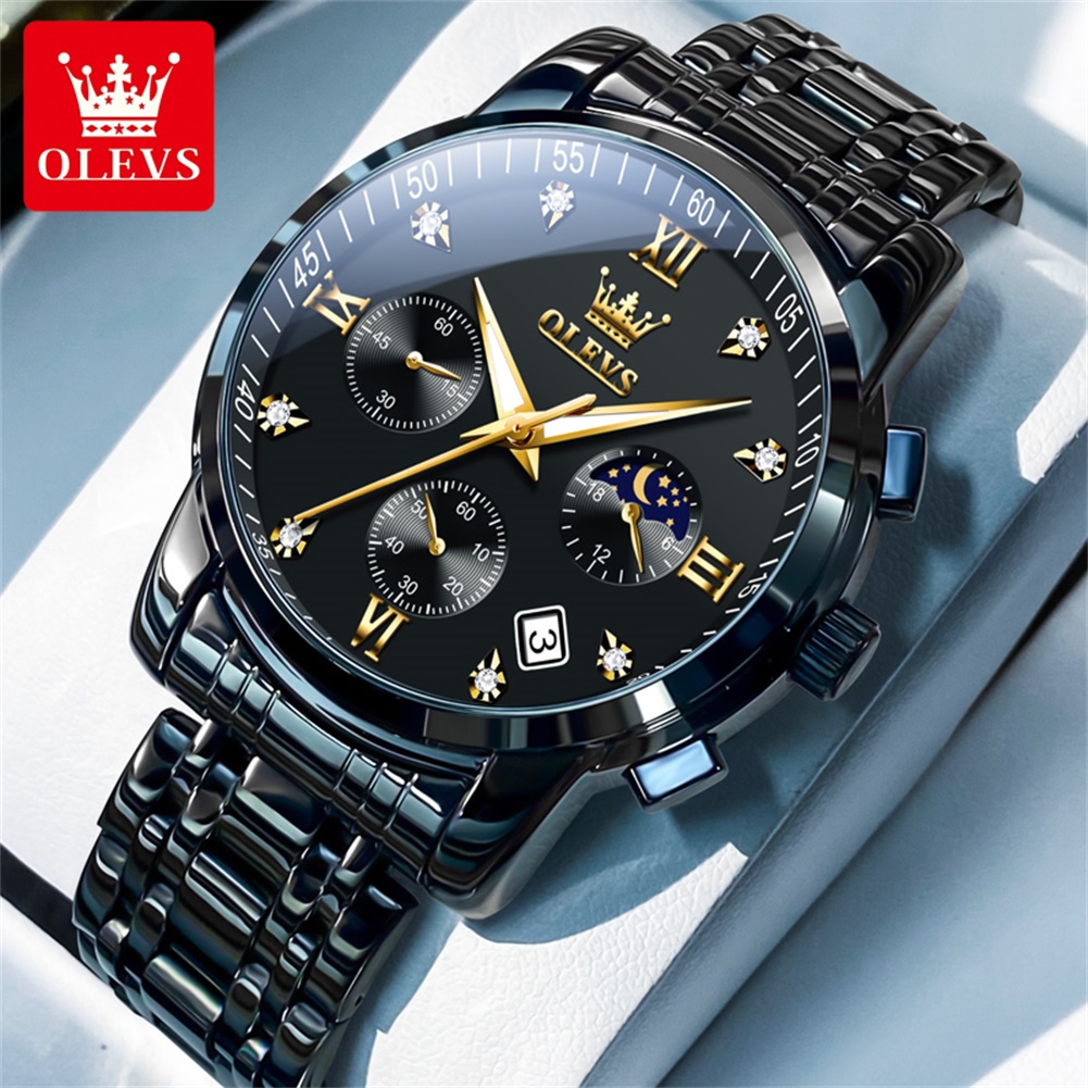 Luxury Watch Quality - OLEVS Beliebte Herrenuhren aus Edelstahl, schwarz,