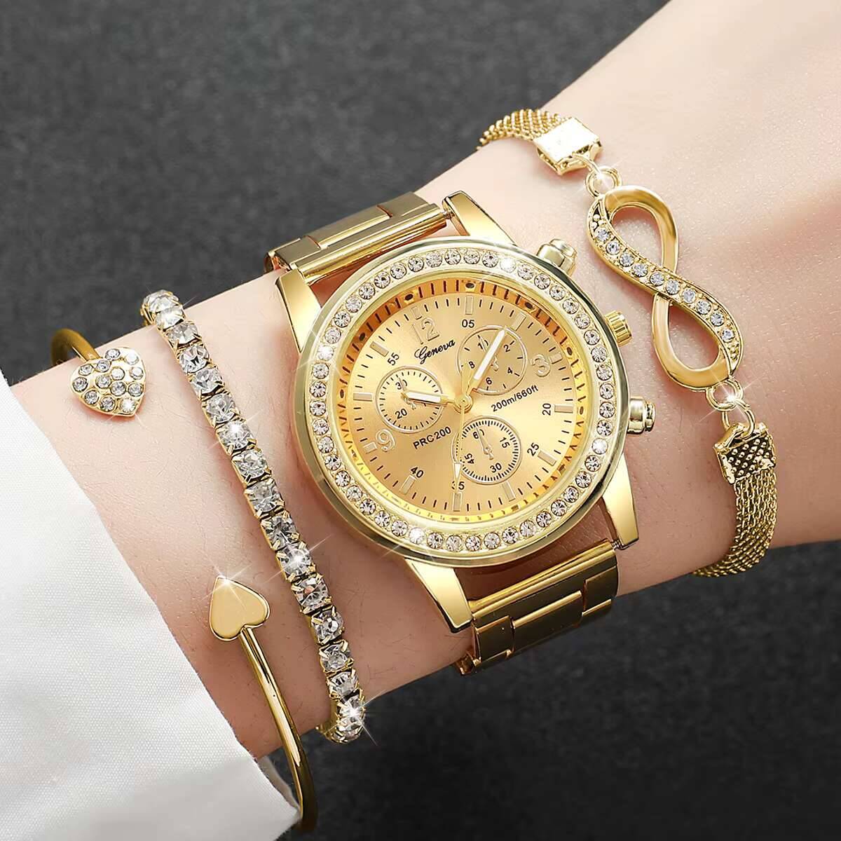 Luxury Watch Storage - 4 Stück/Set Luxus-Strass-Damenuhren, modische Damen-Quarzuhr, Armbänder-Set,