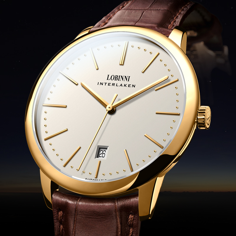 Dress Watch Ultra Thin - Herren-Luxusuhr, Herren-Automatikuhren LOBINNI Kleid Selbstaufzug mechanische