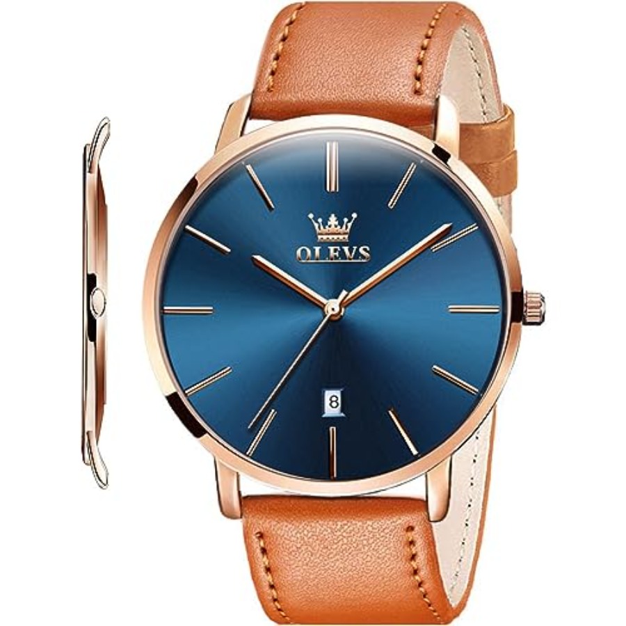 Dress Watch Ultra Thin - OLEVS Herren-Lederuhren, schwarz, ultradünn, 6,5 mm,