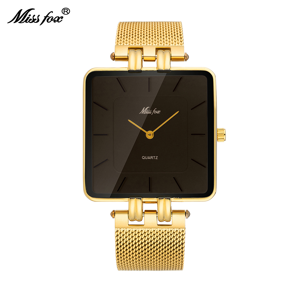 Dress Watch Ultra Thin - MISSFOX Quadratische Quarzuhr für Herren, goldenes