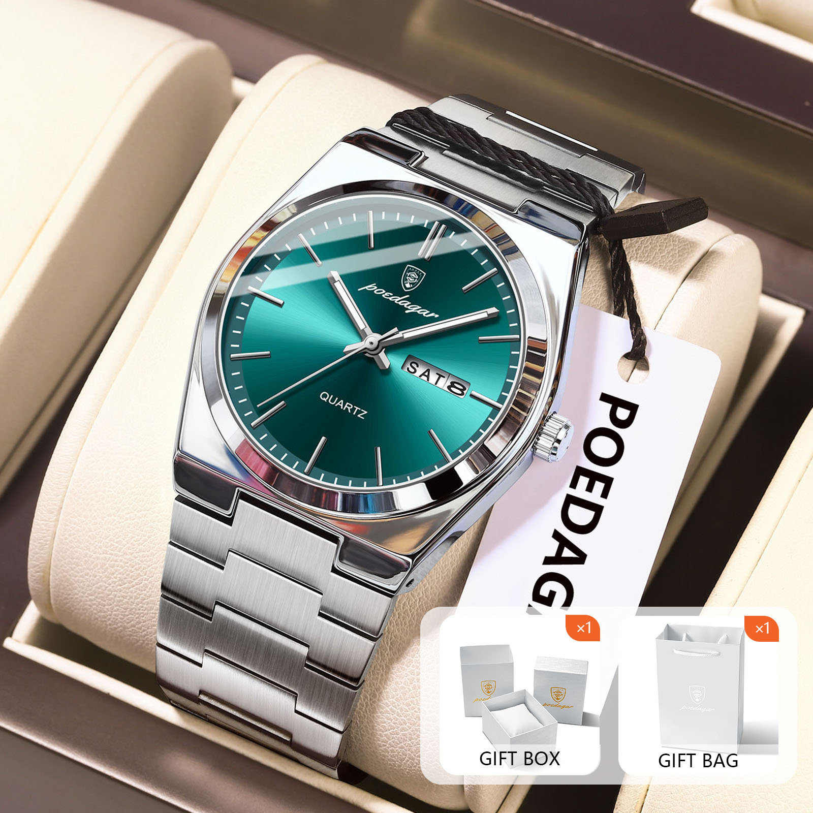 Luxury Watch Storage - POEDAGAR Original Quarz herren Uhren Wasserdicht